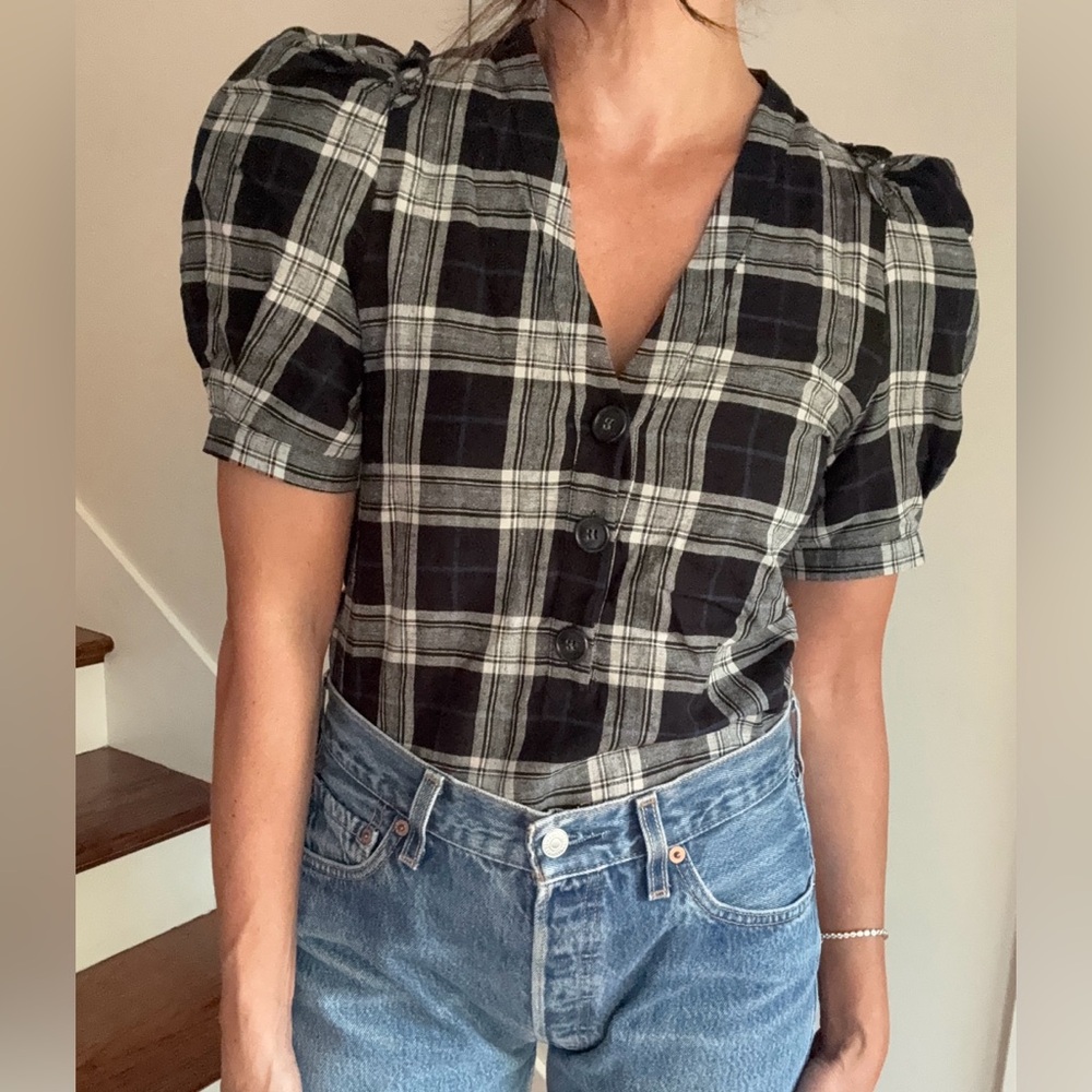 G. Label Black and White and blue Plaid Shirt